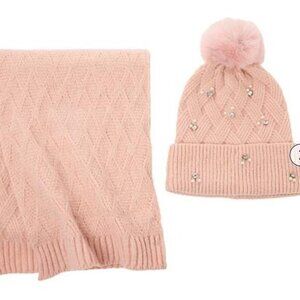 C Wonder by Christian Siriano Pom-Pom Beanie & Scarf Gift Set BLUSH nwt